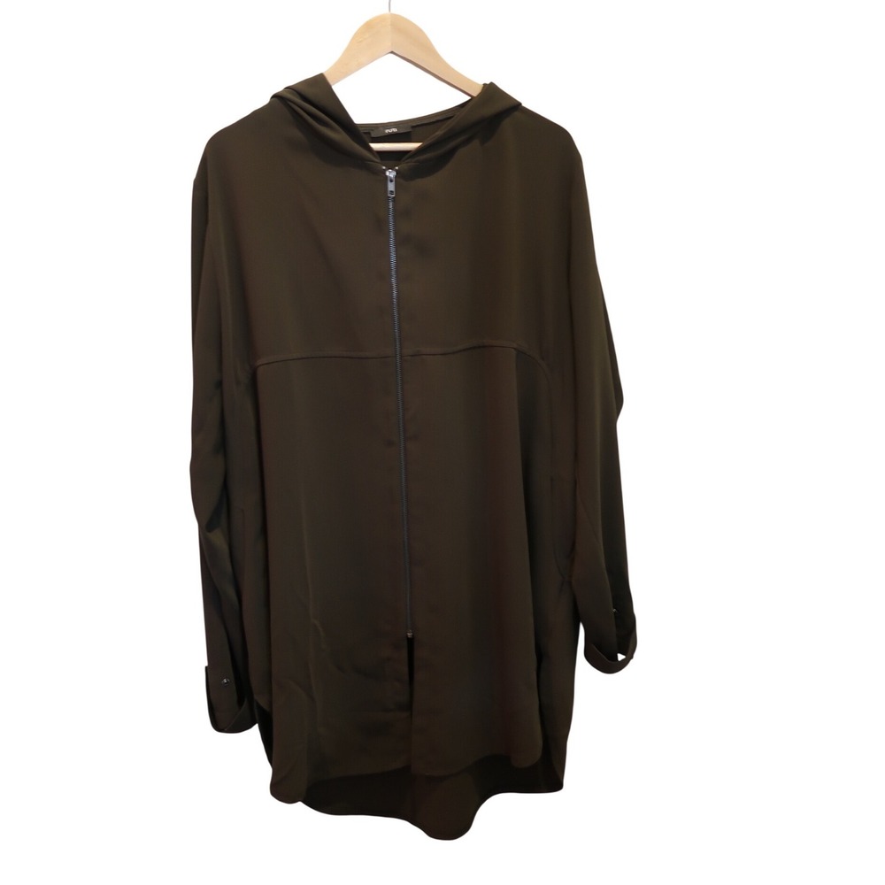 Ruti Olive Green Hooded Tunic Top Minimalist Zip Front Oversized Capsule
